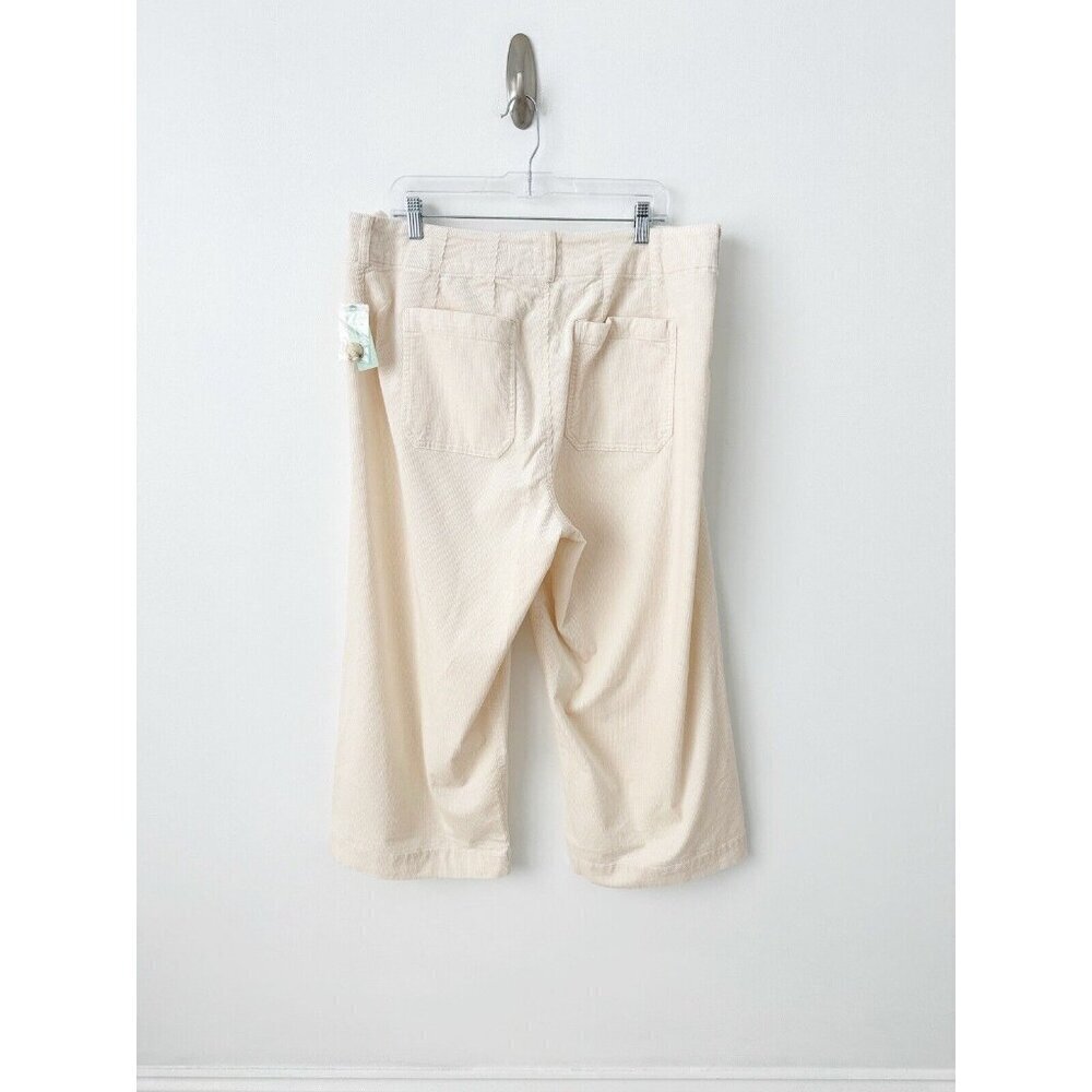 NWT Anthropologie Colette Cropped Wide-Leg Corduroy Pants 16W Ivory Cream - Picture 6 of 9